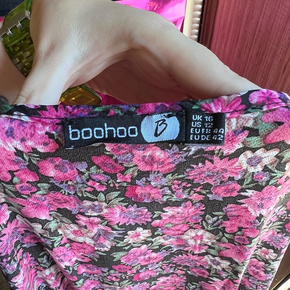 Boohoo Floral Long Sleeve Dress - Pink and Purple - Picture 2 of 16